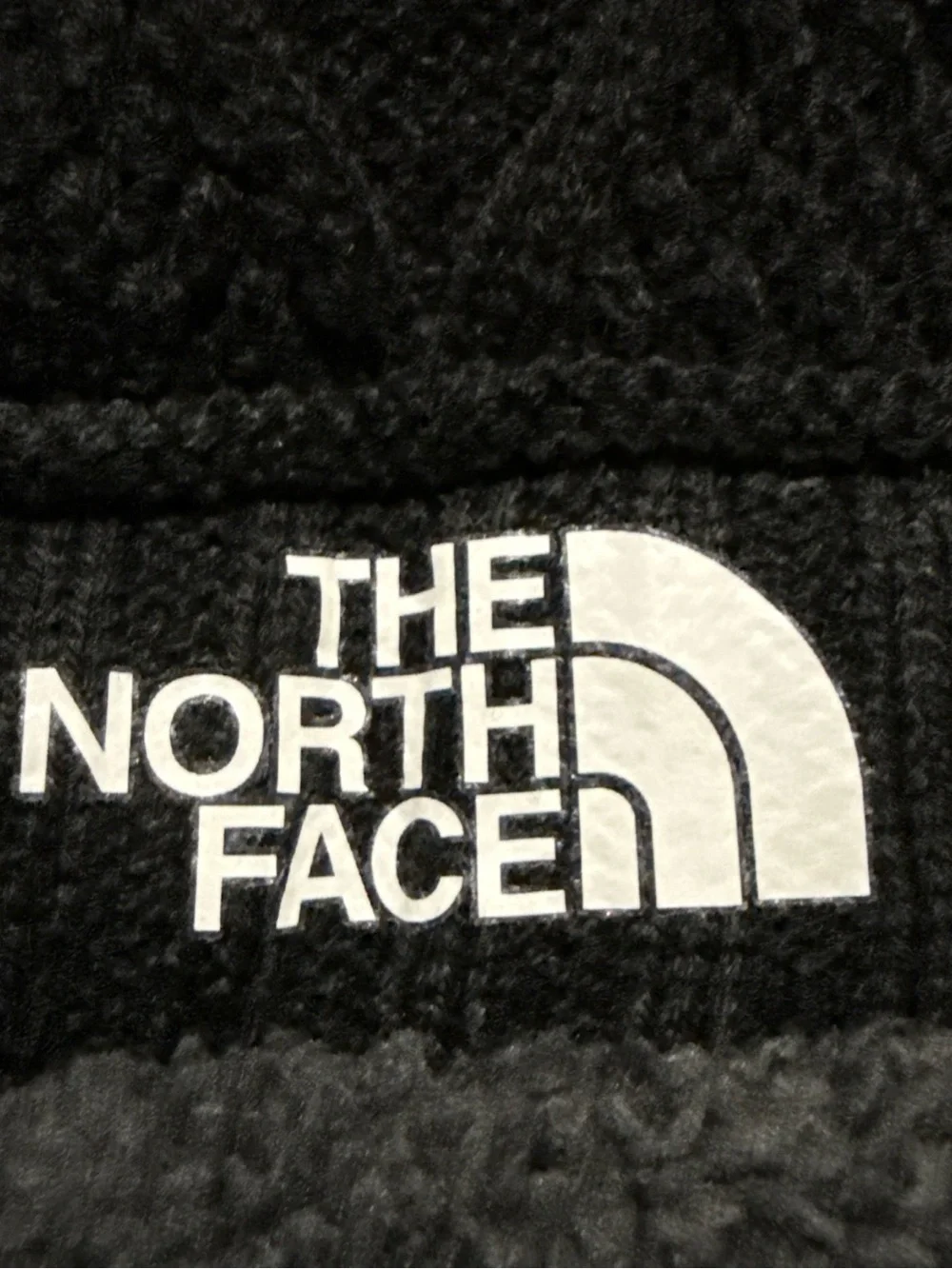 The North Face Black Knit Logo Beanie with Sherpa Trim